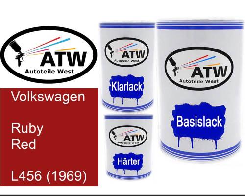 Volkswagen, Ruby Red, L456 (1969): 500ml Lackdose + 500ml Klarlack + 250ml Härter - Set, von ATW Autoteile West.